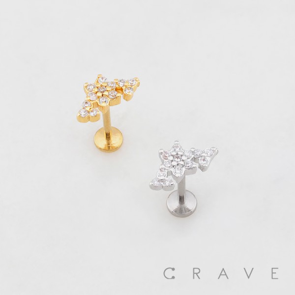 MULTI CZ FLOWER THREADLESS (PUSH IN) 316L SURGICAL STEEL LABRET SET